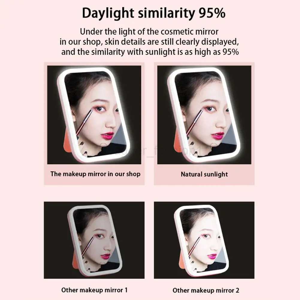 Portable Folding Mirror Lighted Mirror LED 3Colors Modes Mirror Travel USB Dressing Table With Makeup Light Charging Z9K1XJ240813