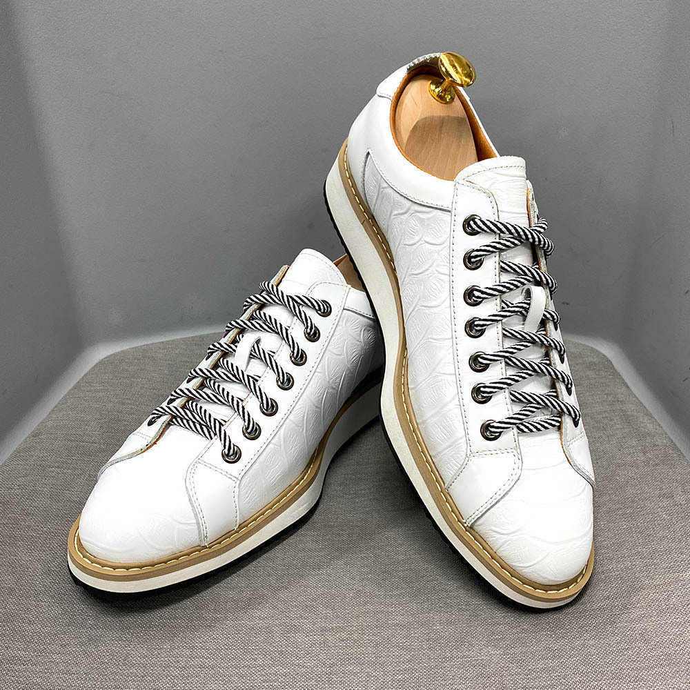 CMM Casual Leather Shoes Mens Shoes Leather Thick Soled Daily Single Shoes Fashionable Crocodile Pattern Embossed Handmade Shoes Shoes Men