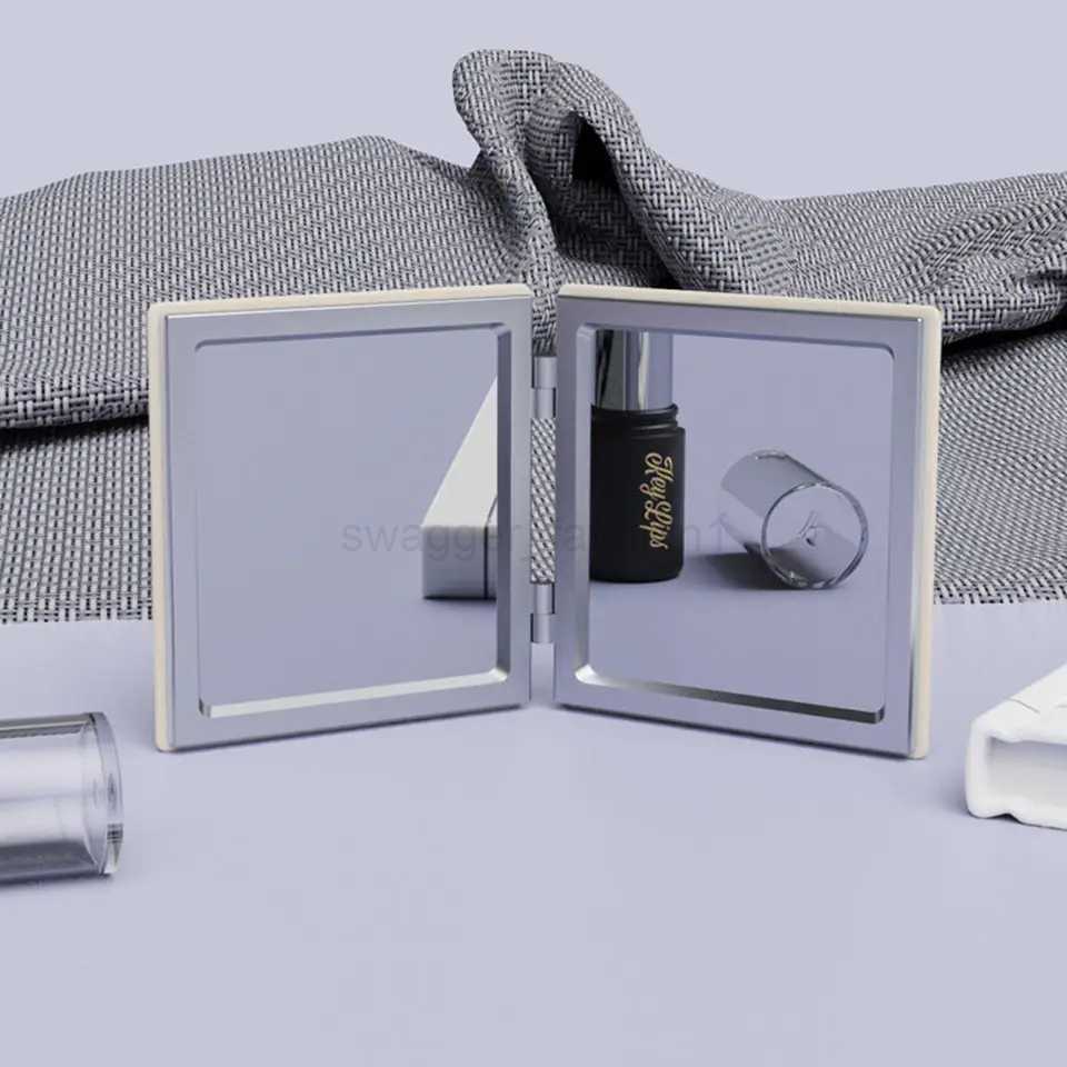 Cute Panda Pattern Makeup Mirror Double-Sided Mini Folding PU Mirror Cosmetic Tool Portable Square High-definition MirrorXJ240813