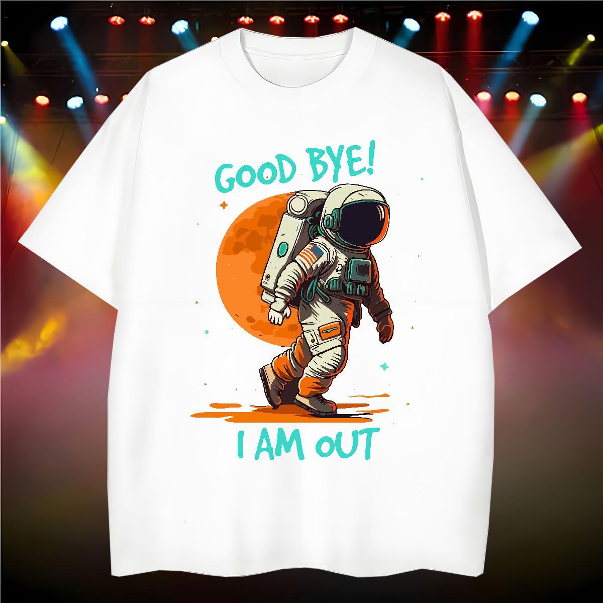 T Shirt For Man 100% Cotton 230g cosmonaut Anime Printing Street O Neck Short Sleeves Black Oversized Men Tshirts Brand Cool Design Clothings