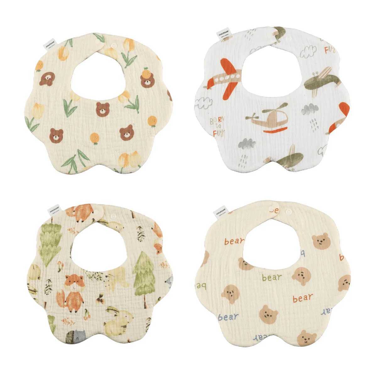 Bibs Burp Cloths New Cotton Gauze Baby Petal Bibs Infants Cartoon Feeding Saliva Towel Newborn Toddler Soft Burp Cloth For Kid Bib Korean StyleL4812