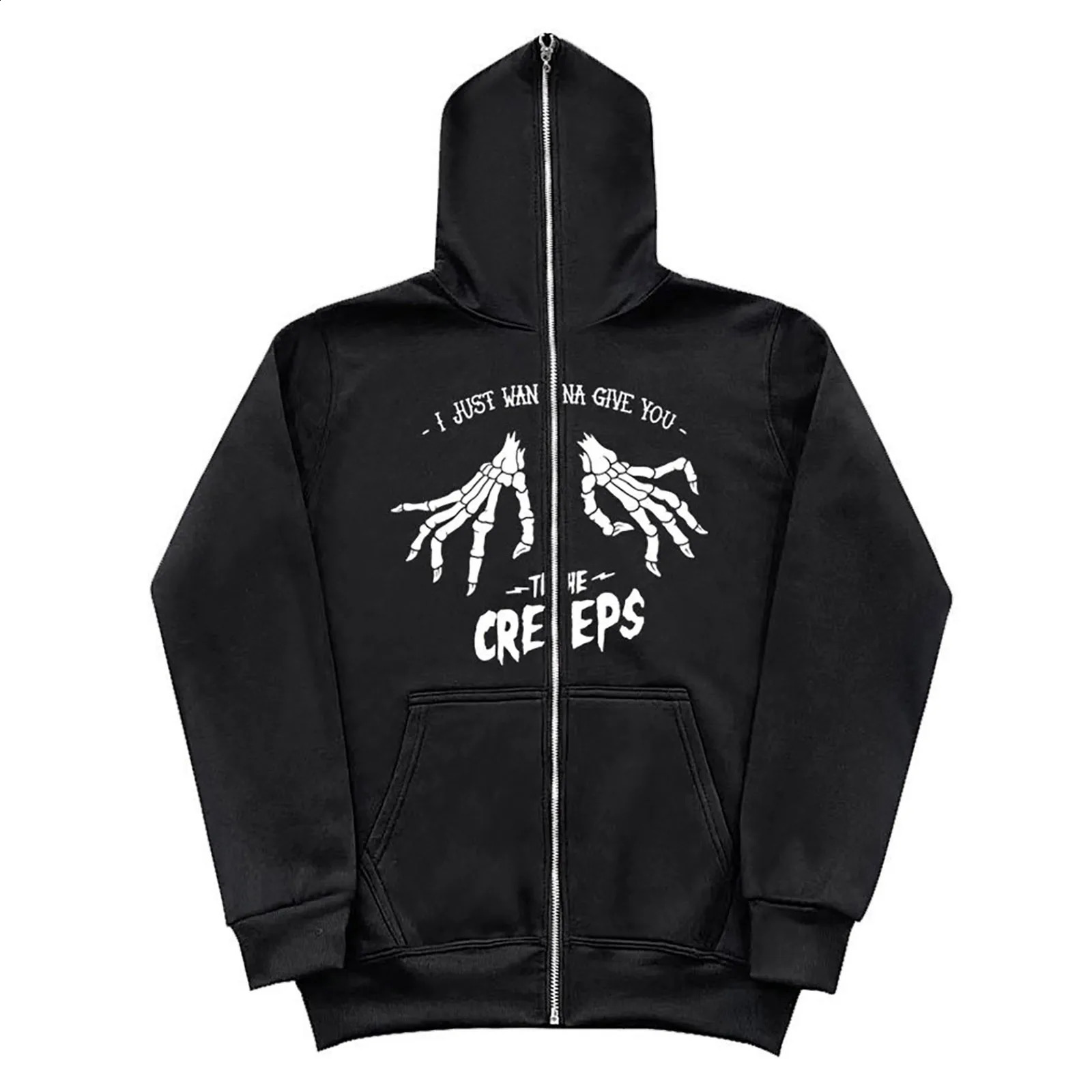 Gothic Hoodies Hip Hop Streetwear Zip Up Jackets Women Y2K Casual Sweatshirts Long Sleeve Harajuku Pocket Hooded 240812