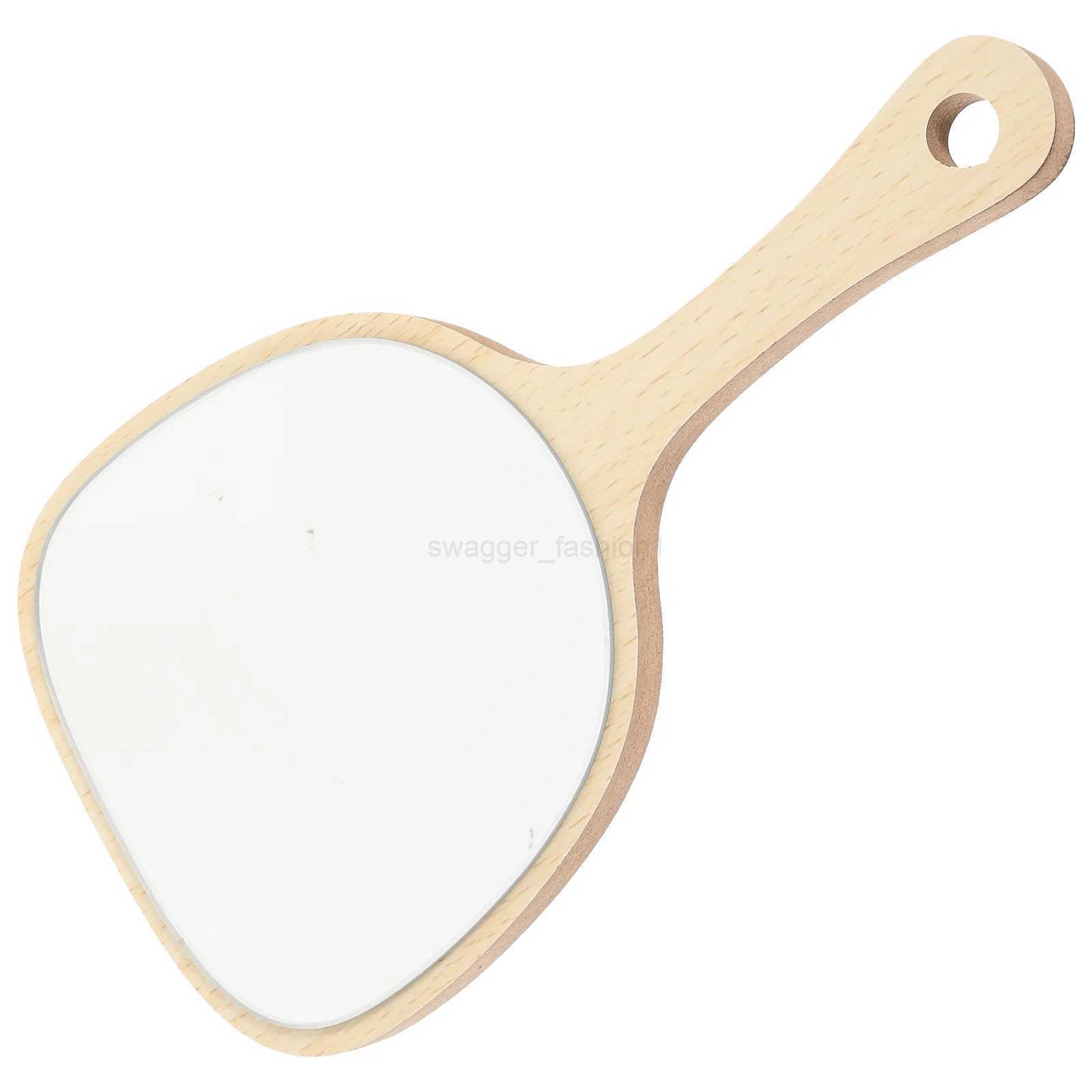Women Wooden Makeup Beauty With Handle Bathroom Khaki Mirror Wall Mounted With Hook Hole For Makeup Home Salon Travel UseXJ240813