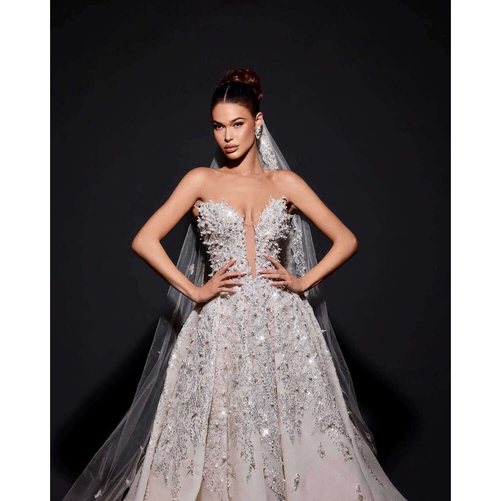 Sparkg A-e Gown Wedding Dresses Appliques Crystals Lace Bridal Gowns Big Vestidos De Novia Custom Size Colour