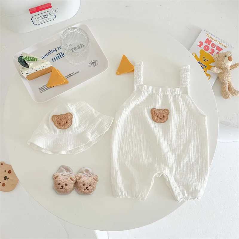 Mini Summer Baby Clothing Bear Strap Hoodie Two Piece Set for Toddlers One Piece Set W240812