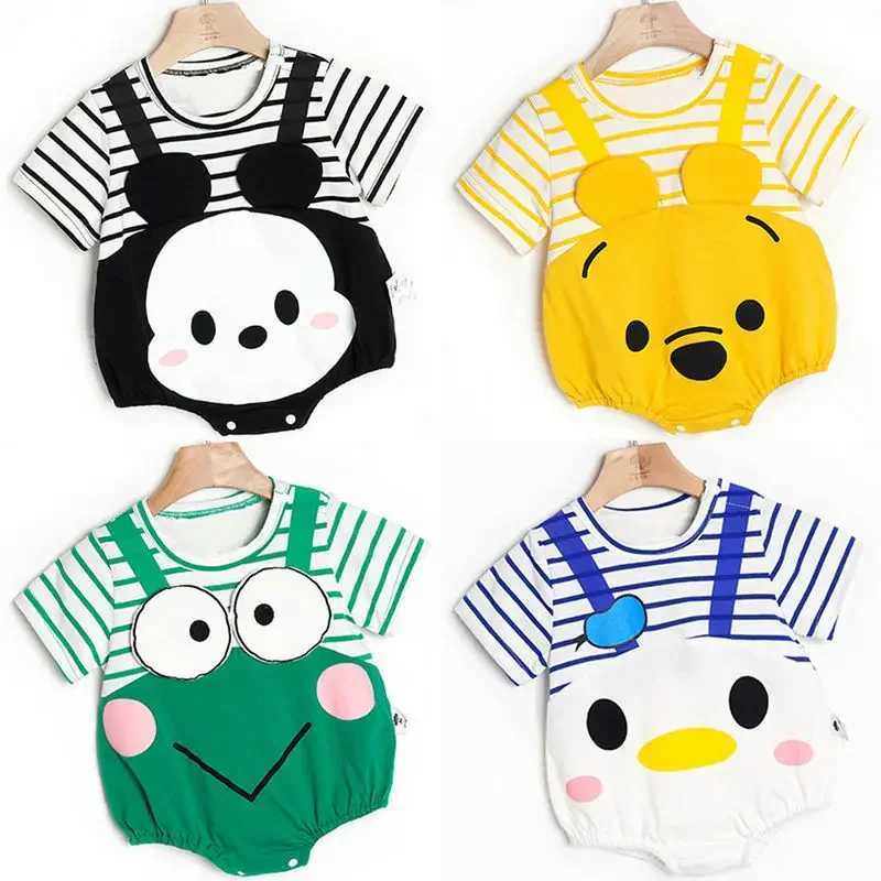 Cotton baby short sleeved triangular jumpsuit boys and girls cartoon pendant clothing jumpsuit 0-24M W240812