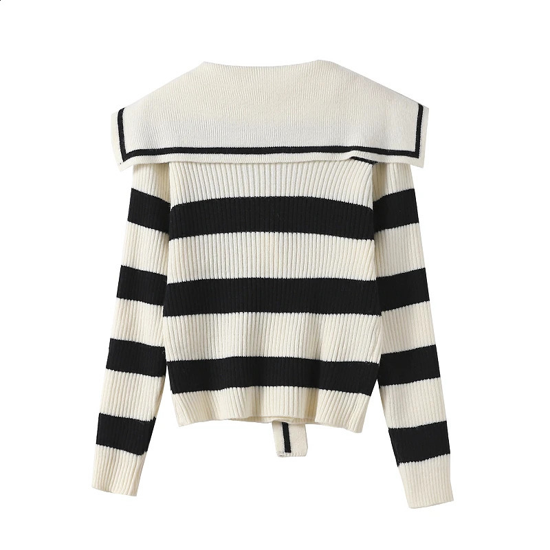 Autumn Sailor Collar Cardigan Women Single-breasted Long-sleeved Striped Sweater Casual Fashion Preppy Style Knitwear 240812