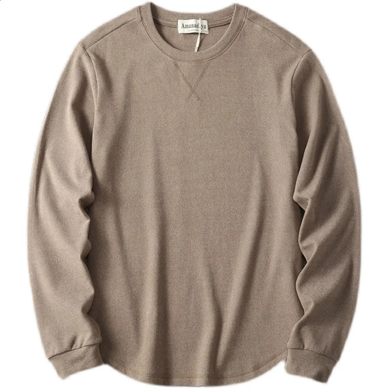 Autumn American Retro Mens O-neck Solid Color Wash Long Sleeve Cotton T-shirt Loose Casual Fashion Undercoating 240812