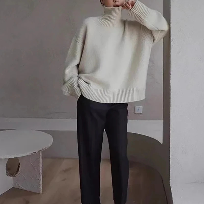 FOTVOTEE Womens Sweater Turtle Neck Knitted Casual Loose Full Sleeve Korean Solid Pullover 240812