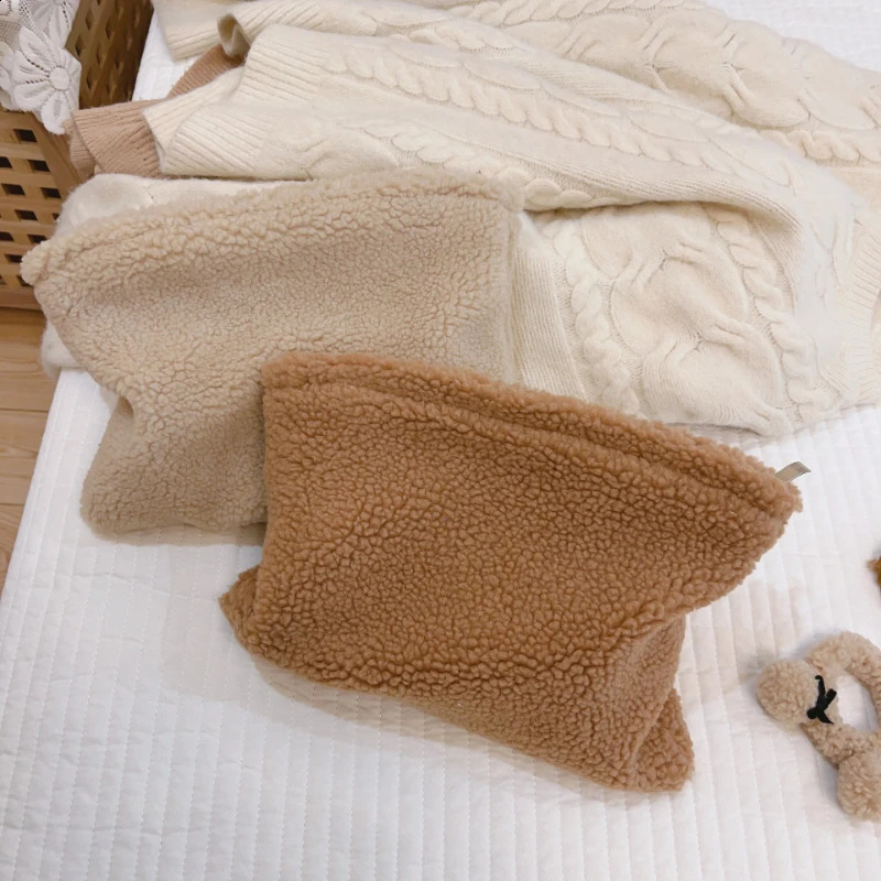 Pure Color Lambs Wool Plush Cosmetic Pencil Case Makeup Pouch Bag Soft Travel Toiletry Female Beauty Handbag Clutch 240812