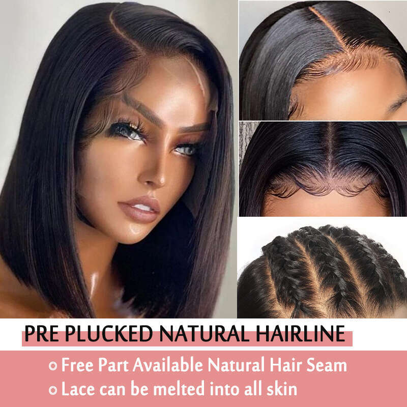 Transparent Short Straight Pre Plucked Front Human Wigs Bob 13X4 Lace Frontal Wig Remy Hair