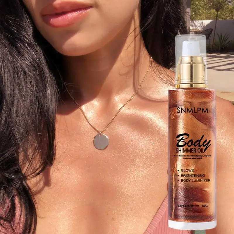 4-color body face shimmering oil sparkling pearl white bronze fluorescent lamp glowing makeup shiny gold liquid extinction W240812