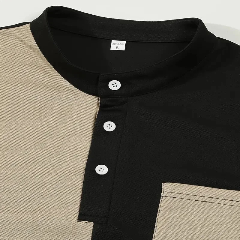Mens Short sleeved Polo Shirt 2024 Summer Classic Pocket Fashion Panel Henley Shirt Mens Casual Polo Shirt 240813