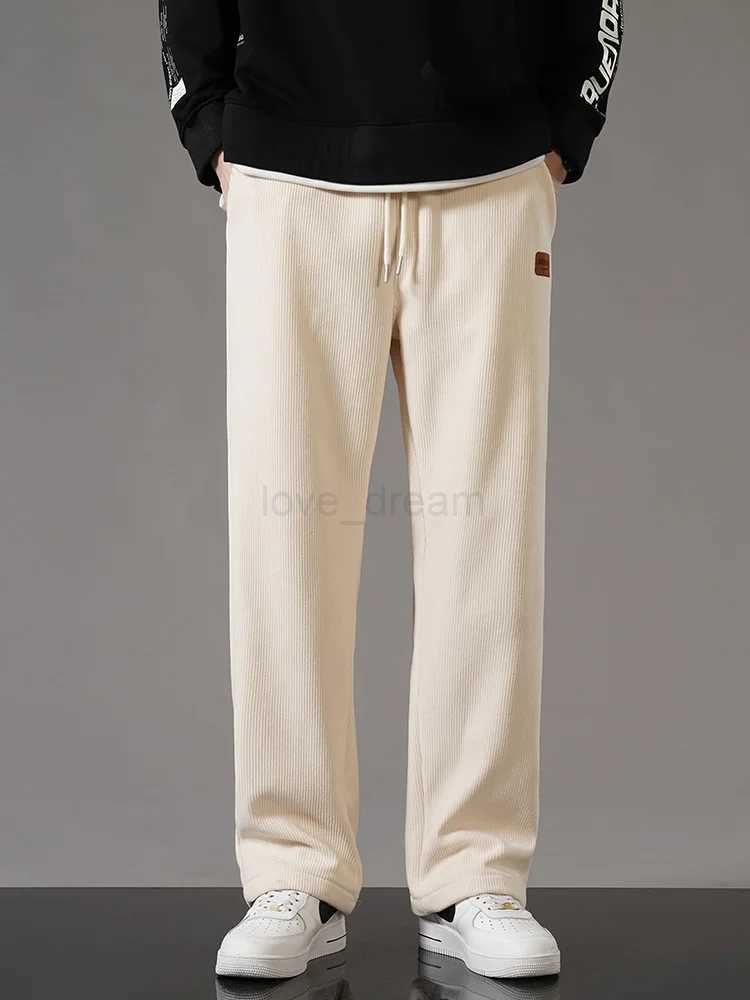 Winter Thick Warm Corduroy Sweatpants Men Fleece Liner Drawstring Straight Loose Track Pants Male Casual Fleece Thermal TrousersXJ240813