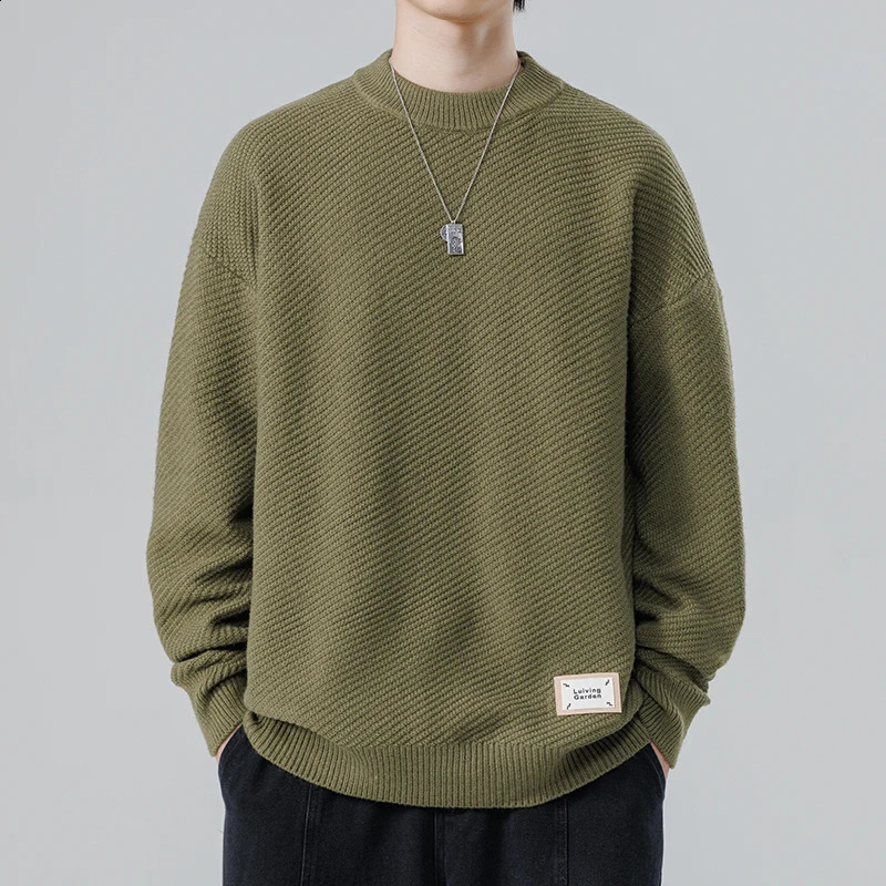 Mens autumn and winter item pure cotton latte art mens street casual loose knit sweater highquality warm 240812