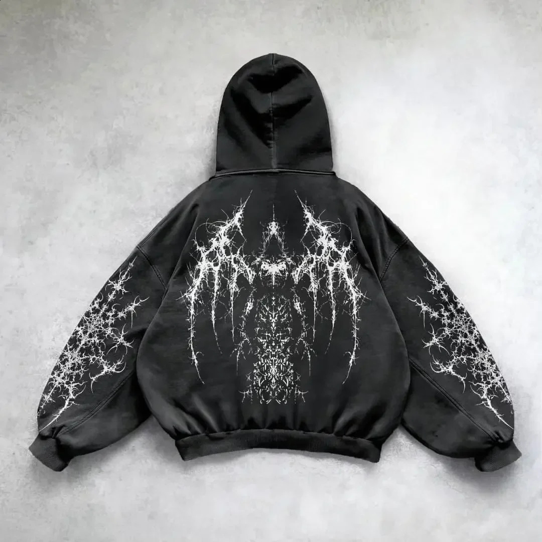 Y2K Harajuku 90s Retro Punk Solid Color Printed Mens Casual Hoodie American Gothic Fashion Couple Casual Hoodie240812