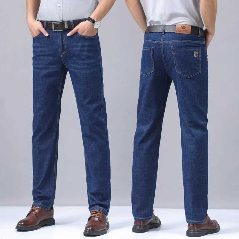 High quality mens denim jeans elastic business straight summer denim new fashion classic mens comfortable day pantsW240715