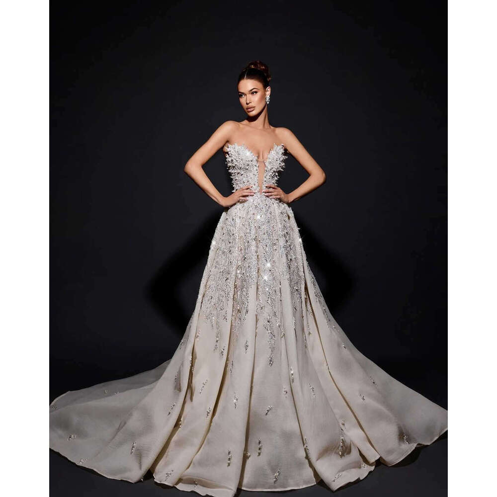 Sparkg A-e Gown Wedding Dresses Appliques Crystals Lace Bridal Gowns Big Vestidos De Novia Custom Size Colour