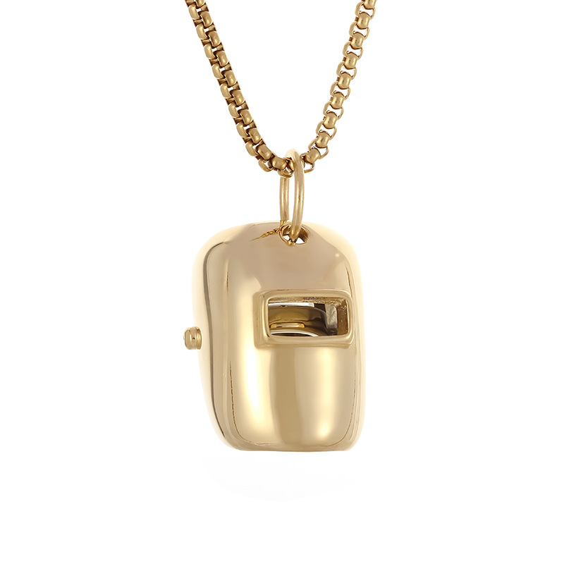 Hip Hop Shiny Helmet Mask Pendant Necklace Real Gold Plated Mens Jewelry
