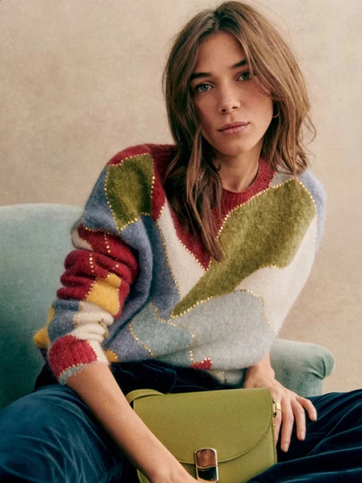 Clearance Sequin Knit Pullover Women Colorful Sweater long Sleeve O-neck Casual Female Sweaters 2024 Spring Casual Lady Outwear 240813