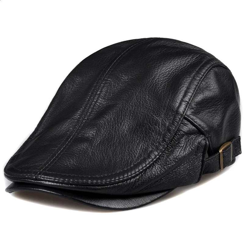 Outdoor Unisex Genuine Leather Duckbill Boina Thin Berets Hats For Men/Women Leisure Black/Brown 54-61cm Fitted Cabbie Bonnet 240805