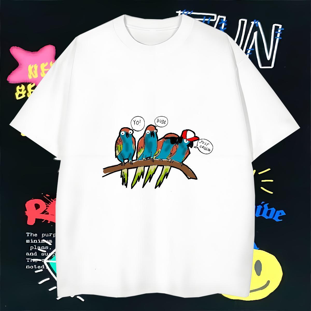 T shirt 230g 100% Cotton bird Street Short Sleeve O-Neck Customized Print Men Clothes T-Shirt Classic Casual Popular Clothings