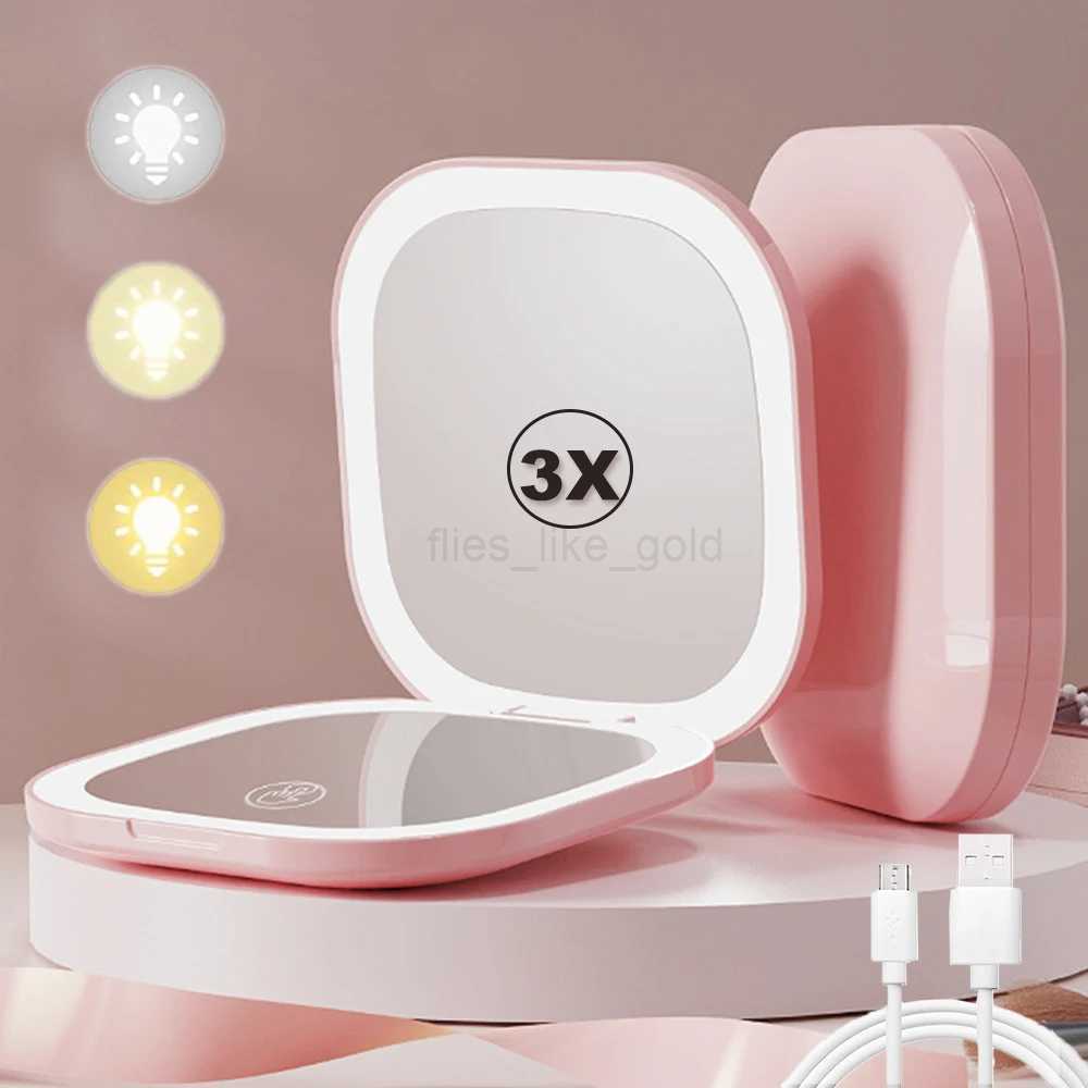 Compact LED makeup mirror with light 1X/3X magnifying pocket portable travel folding makeup mirror womens makeup mirror gift W240813