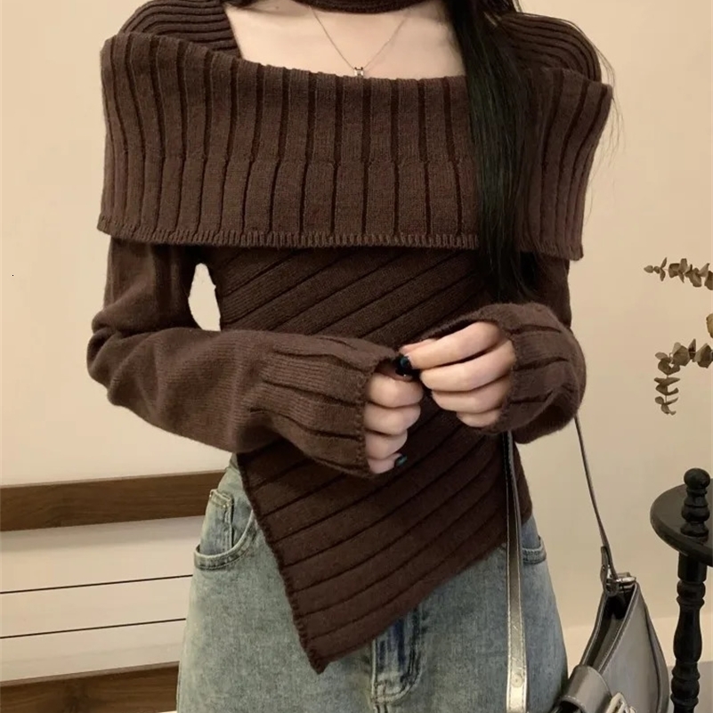 Women Black Gothic Knitted Torn Pullover Sweater Harajuku Korean 90s Y2k Long Sleeves Jumper Sweaters Emo Vintage 2000s Clothes 240812