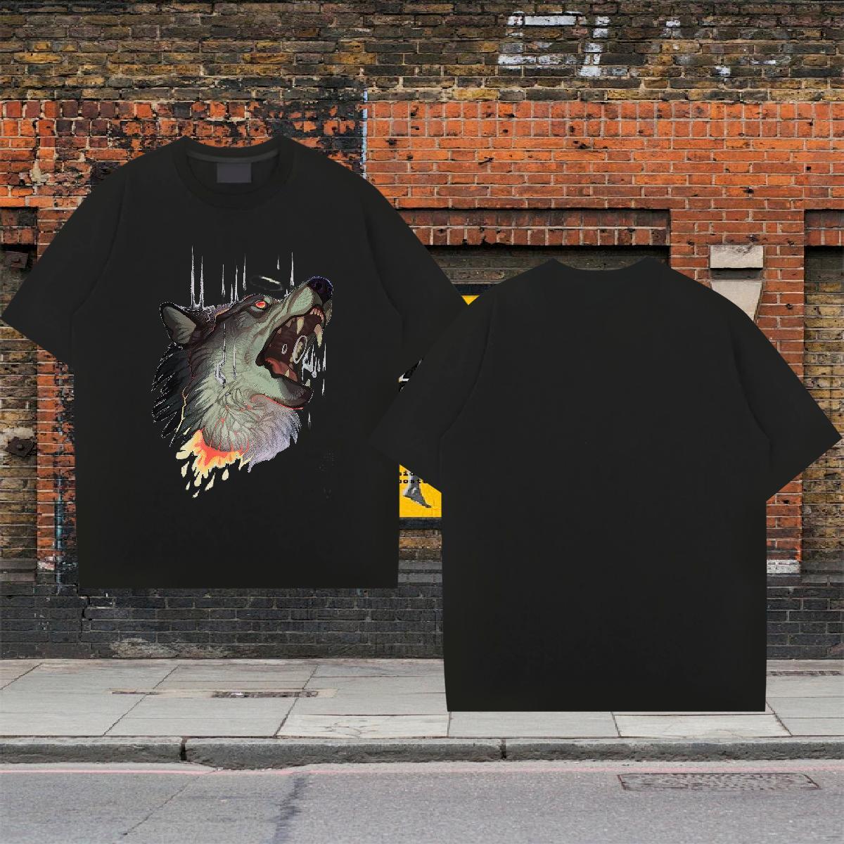 2024 Designer Tshirts wolf Casual 230g 100% Cotton Clothings Breathable Crew Neck Loose Fit T shirt Custom Print Oversized