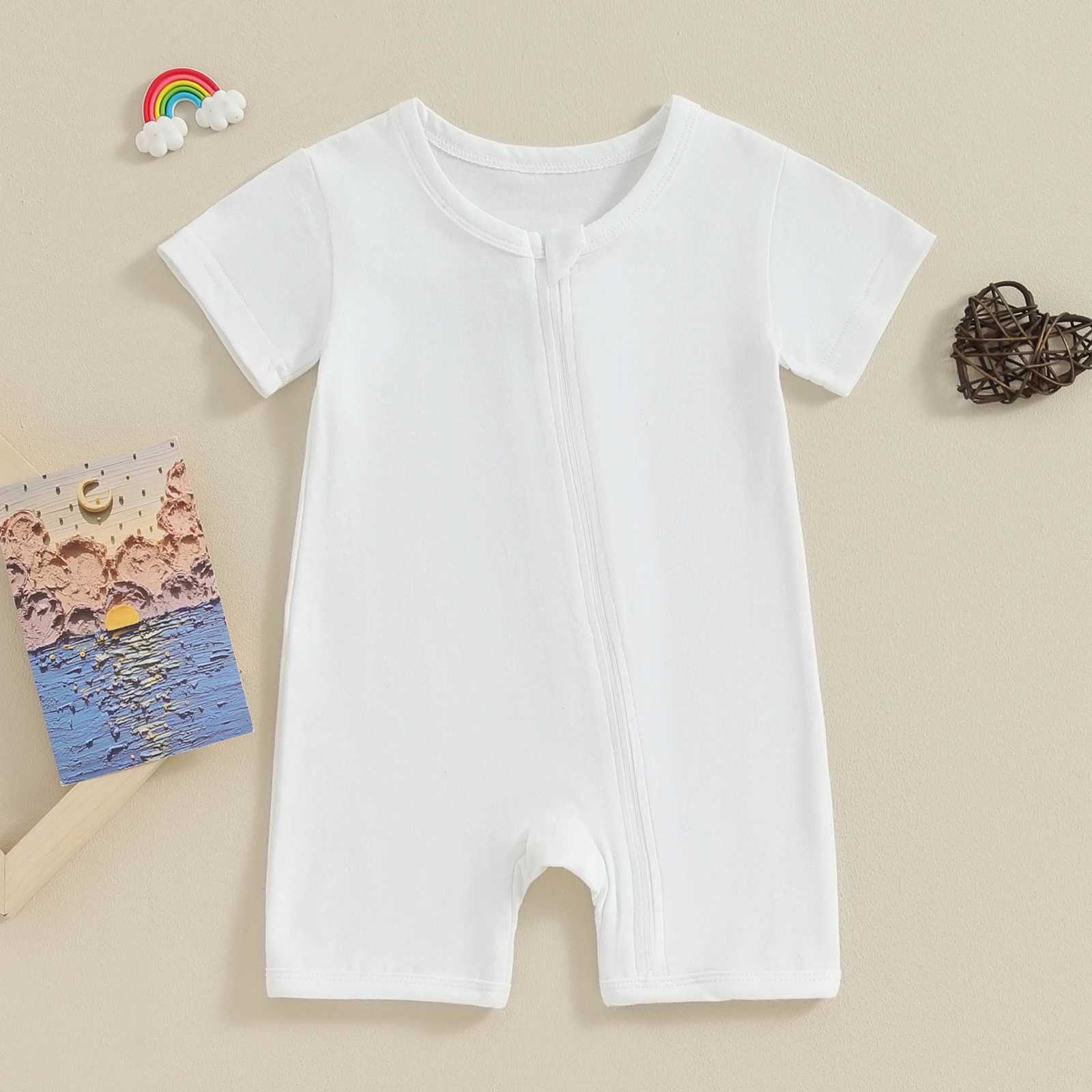 Pudcoco newborn baby girl boy summer jumpsuit casual short sleeved round neck zipper jumpsuit baby clothing 0-24M W240812