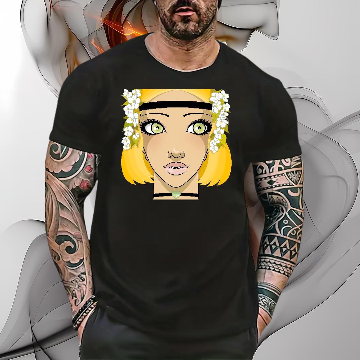 T-Shirts for Men 230g 100% Cotton portrait High Street Hip Hop Short Sleeve O-Neck Cartoon Printing L-4XL Tshirts 2024 New Cool Design Tees Shirts