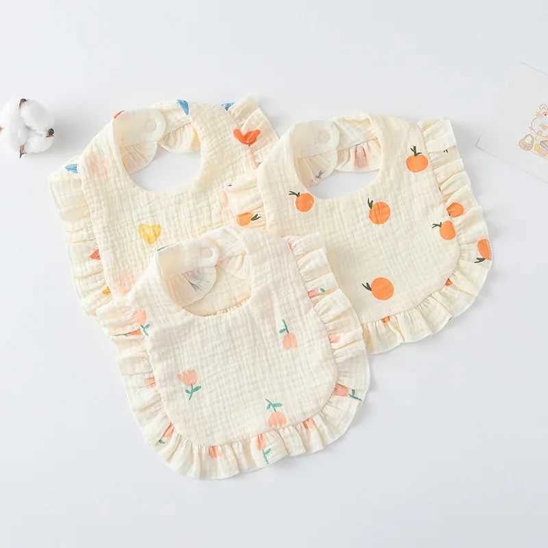 Bibs Burp Cloths New Cute Cotton Gauze Baby Feeding Drool Bib Ruffle Floral Print Infants Saliva Towel Soft Burp Cloth Newborn Toddler Kid BibsL4812