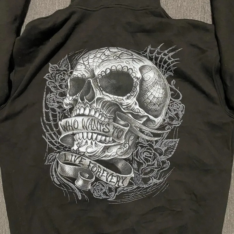 American Fashion Oversized Skull Printed Sweater Womens Y2K Street Clothing Harajuku Retro Casual Clown Sports Hoodie w240812