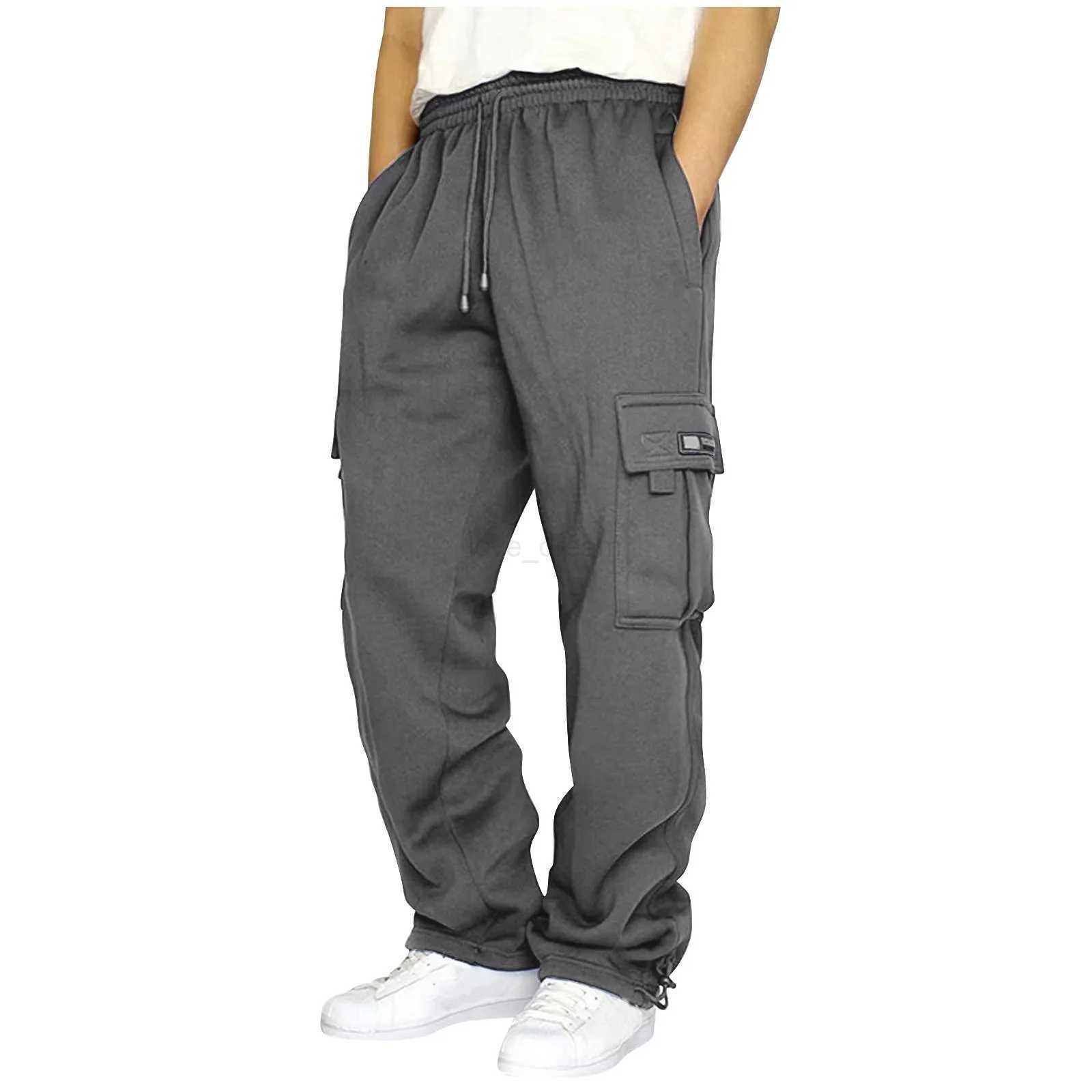 Spring Wool Sports Casual Pants Thick Mens Feet Multi-pocket Lanyard Loose Jogger Solid Color Overalls Men Out On The StreetXJ240813