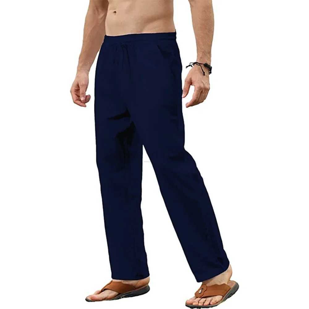 Mens Cotton Linen Pants Basic Versatile Fashion Loose Pants Male Breathable Solid Casual Drawstring Jogger Yoga Baggy TrousersXJ240813