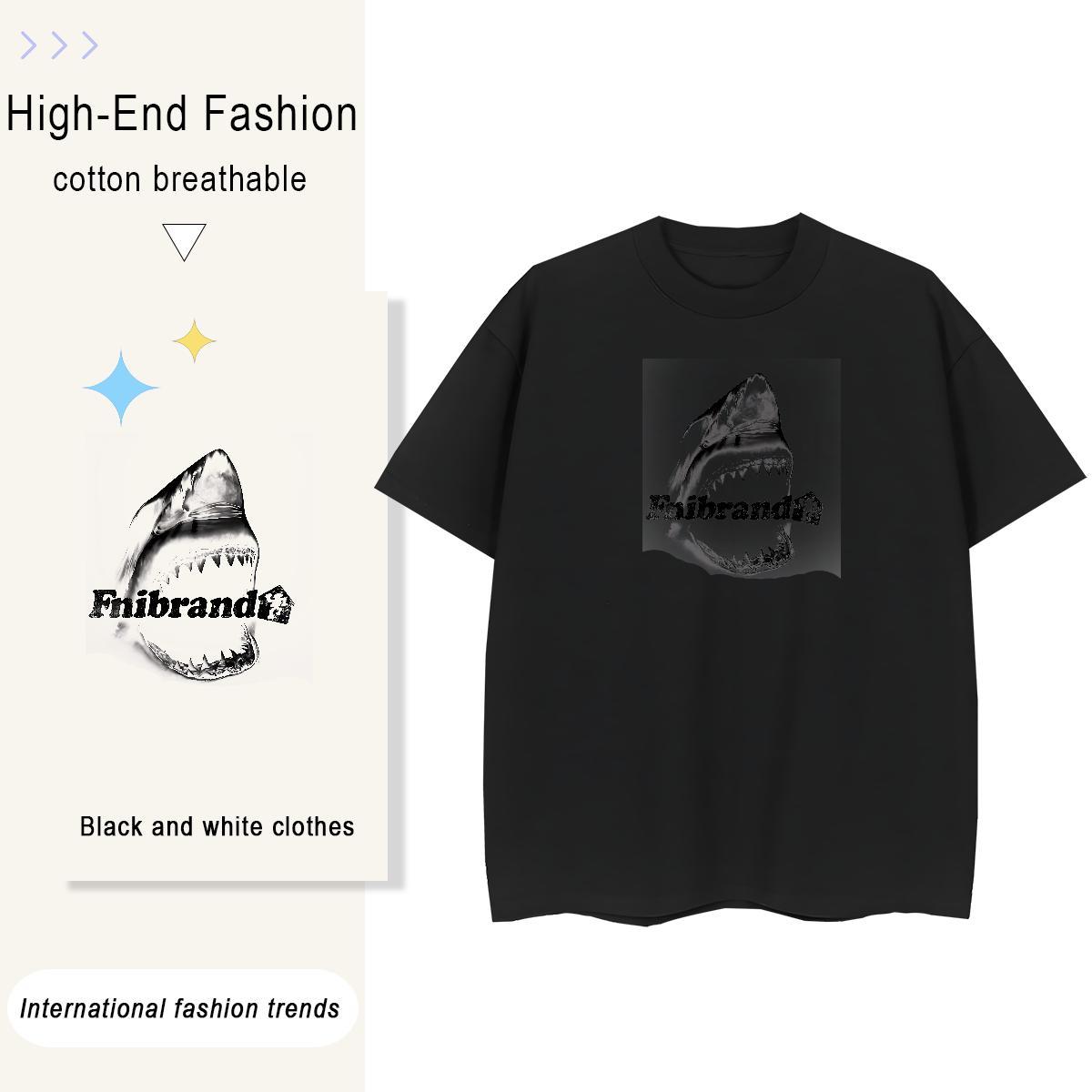 Soft Men Tops Tees Daily Outfit 230g 100% Cotton Custom Print Plus Size Breathable Short Sleeve Shark T Shirts Men Factory Direct Polos