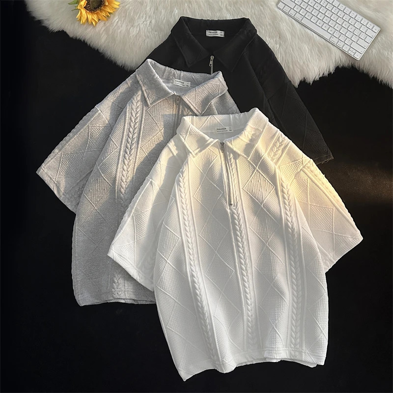 Two Piece Sets Men Baggy Shorts Lapel T-shirts Summer Minimalist Sporty Fashion M-3XL Korean Stylish Casual Teens Handsome Chic 240813