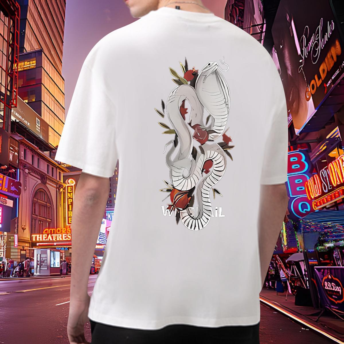 Loose Mens T Shirts snake Breathable Short Sleeve Daily Wear Black Oversized 230g 100% Cotton Tshirts Classic Tees Shirts