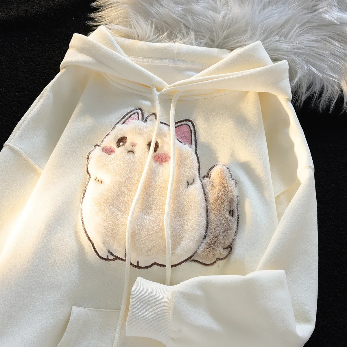 Spring Autumn Female Couples Clothes Cartoon Embroidery Lovely 3D Cat Print Pullover Hoodies Women Sweatshirt Hooded Coat 250106