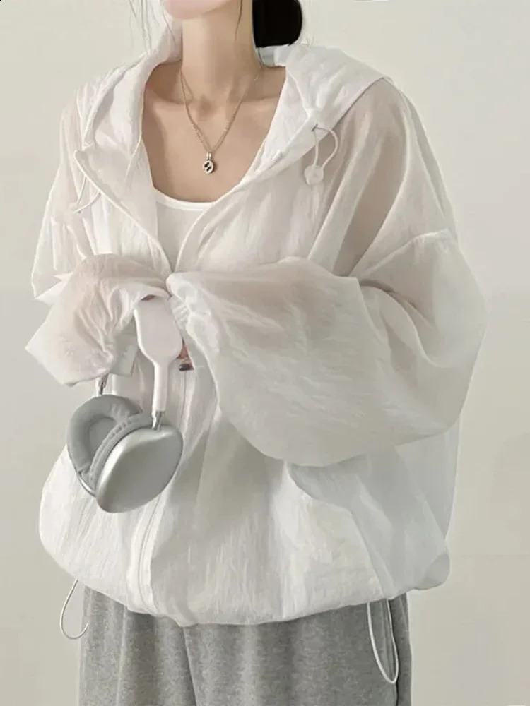 in Zip Up Hoodie Autumn Loose Casual Short Cardigan Korean Chic Solid Sweatshirts Zippers Long Sleeve Sunscreen Hoodies 240812