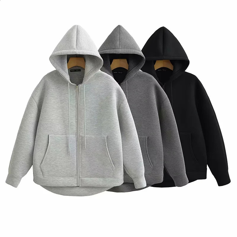 Womens Winter Vintage Hoodies Zipper Sweatshirts Fashion Long Sleeve Streetwear Parkas Female Outerwear Korean Clothes 240812