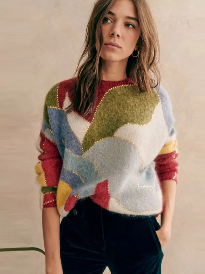 Clearance Sequin Knit Pullover Women Colorful Sweater long Sleeve O-neck Casual Female Sweaters 2024 Spring Casual Lady Outwear 240813