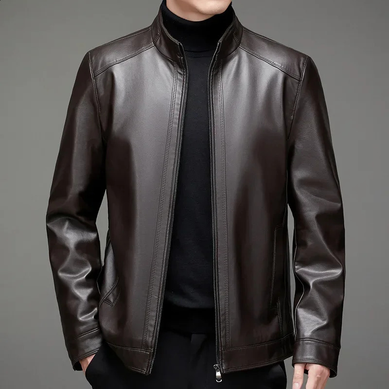 Autumn and Winter Mens Mid Life Slim Fit Short Leather Jacket Business Casual Thickened Large Coat 240813