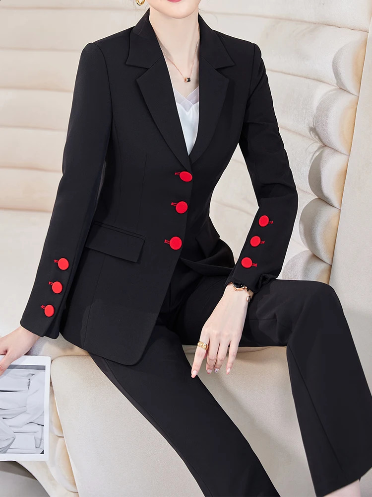Fashionable womens jacket set solid color single corset and high waisted sparkling pants twopiece for office ladies to wear officially 240812