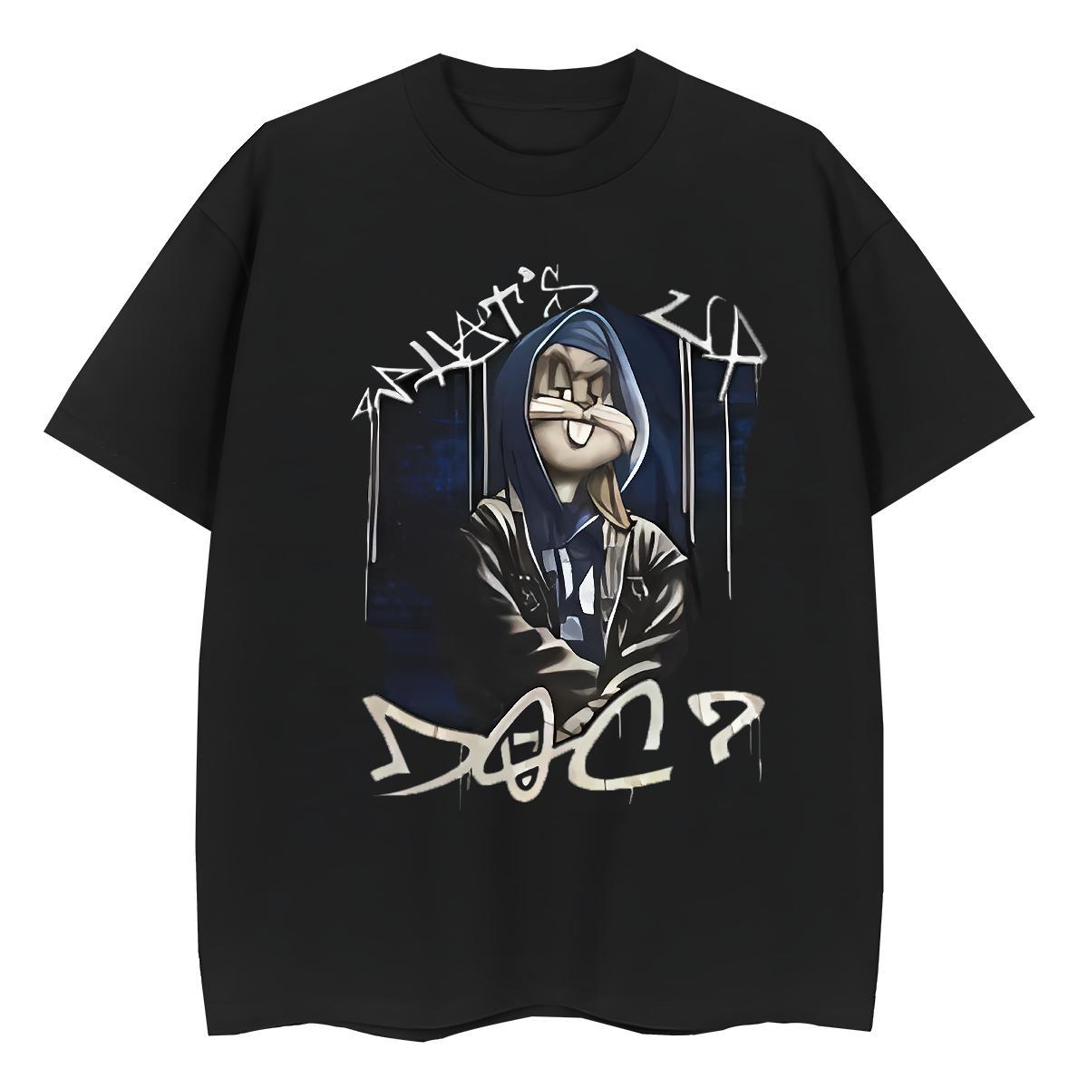 Loose T-Shirts rabbit Breathable Street Wear Black White 230g Pure Cotton Men Tops Tees 2024 DIY Top Tees