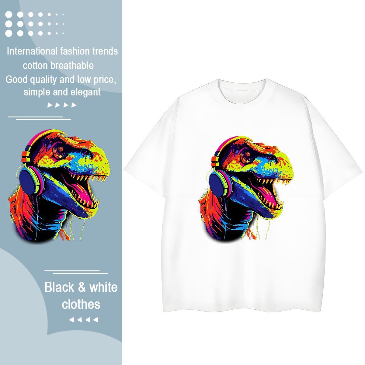 Classic T Shirts Men dinosaur O Neck Short Sleeves Casual Daily Wear Anime 230g Cotton Couples T Shirts Classic Casual Clothings