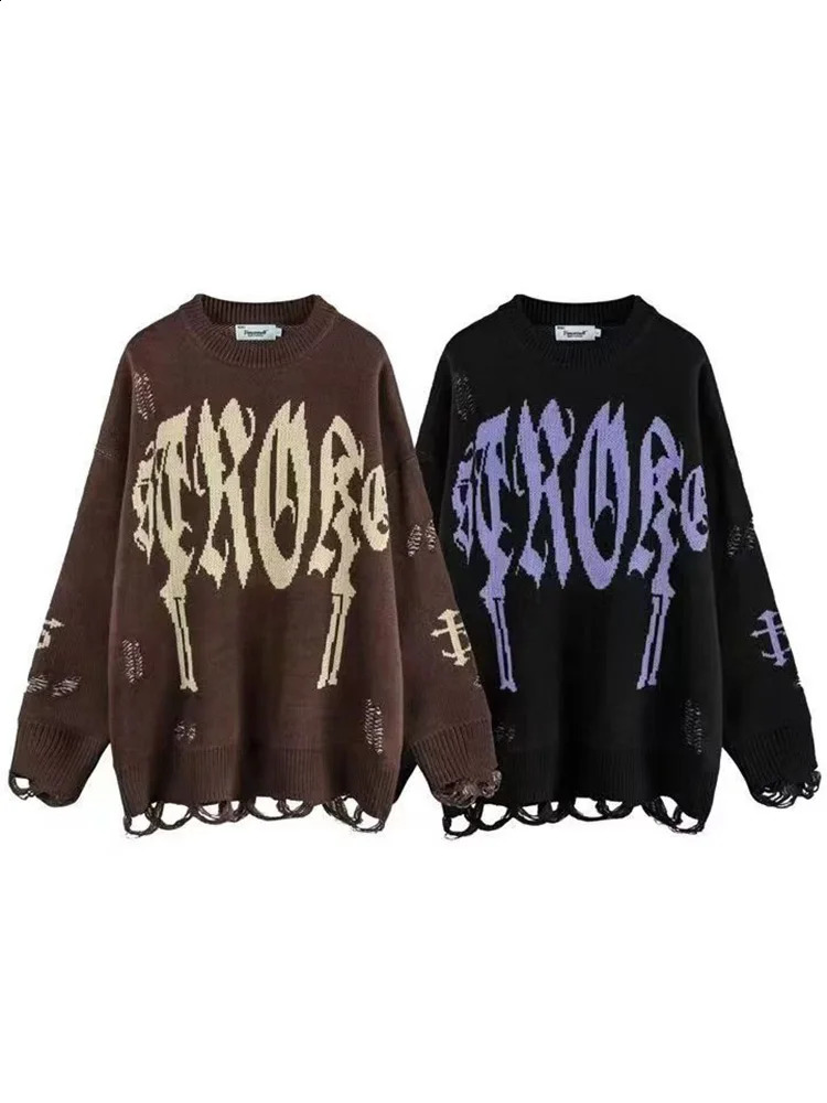 Womens sweater Tops Harajuku Sweater Women Gothic Vintage Ripped Grunge Jumper Streetwear Korean Y2k Oversize Hiphop Pullover 240812