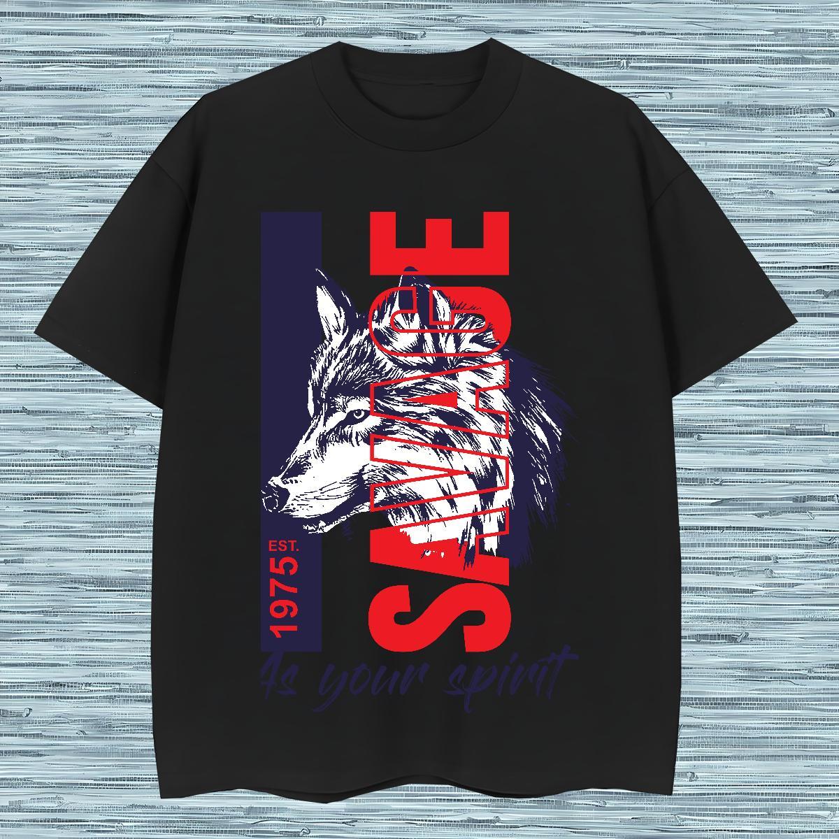 Wholesale T-Shirts wolf Crew Neck Breathable Daily Wear Customized 230g 100% Cotton Mens Tshirts DIY Customized Tees Shirts