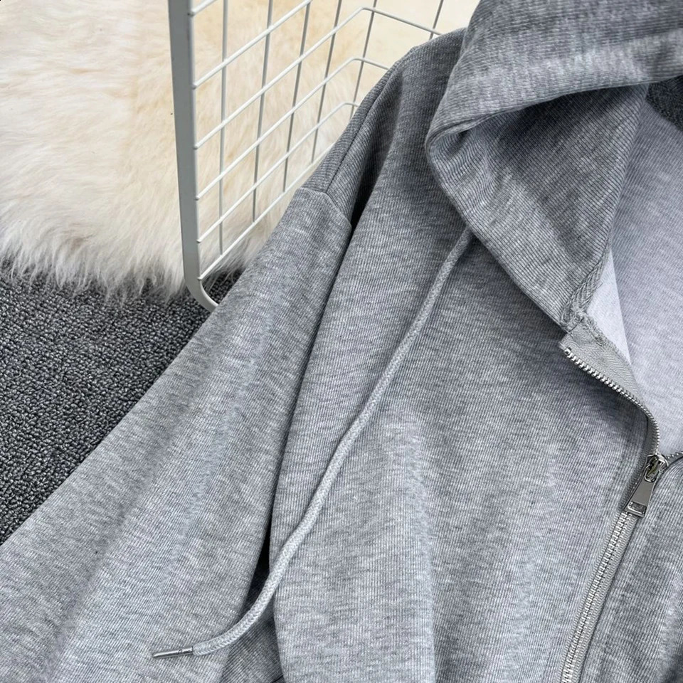 High Waist Short Street Style Womens Spring Autumn Hoodie Fashion Slim Solid Color Zipper Jackets Female Sweatshirts Top 240812