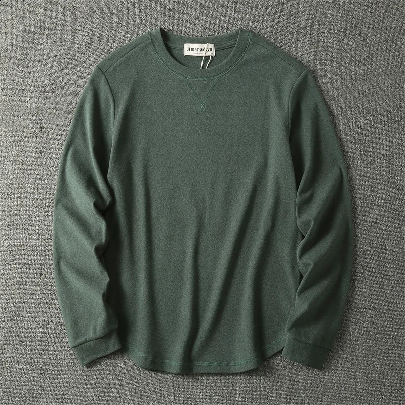 Autumn American Retro Mens O-neck Solid Color Wash Long Sleeve Cotton T-shirt Loose Casual Fashion Undercoating 240812